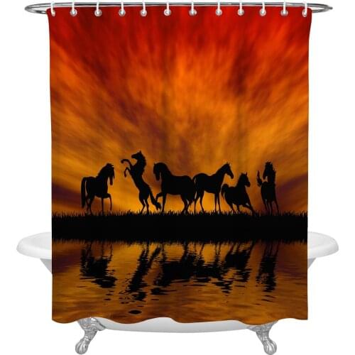 Horses Sunset Lake Scenery Shower Curtain Home Bathroom Decor Shower Curtain Waterproof Christmas Shower Curtain