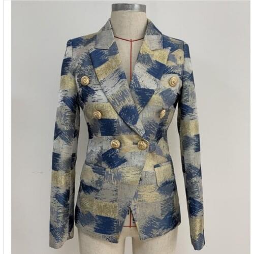 Doodle jacquard blazer double breasted blazer female long sleeve casual personality metal buttons outwear wq1899 dropship