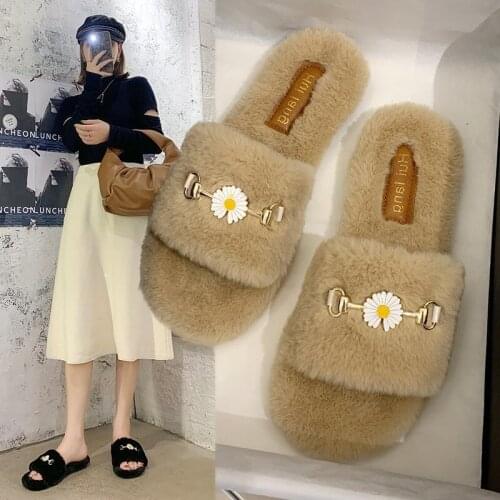 Women Fur Fluffy Flat Slippers Ladies Slides Furry Plush Hairly Female Casual Woman Shoes Fashion mujer Plus Size Summer 2020