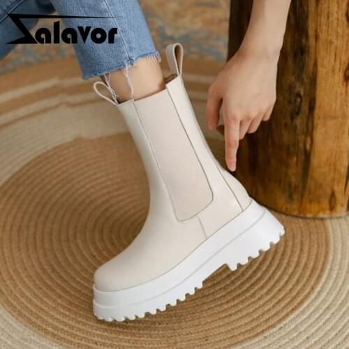 Zalavor 2022 Women Real Leather Shoes Ankle Boots Platform Outdoor Short Boot Cool Fashion Ladies Footwear Size 33-40