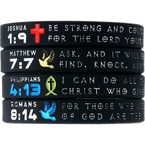 100pc symbols of faith bible verse wrist bands with christian symbols scripture engraved silicone wristbands bracelet