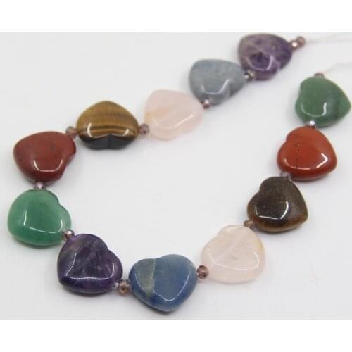 12pcs/Starnd Mix Natural Gems Heart Shaped Beads,Aventurine/Red Jaspers/Amethysts Loose Bead Necklace Bracelet Jewelry Making