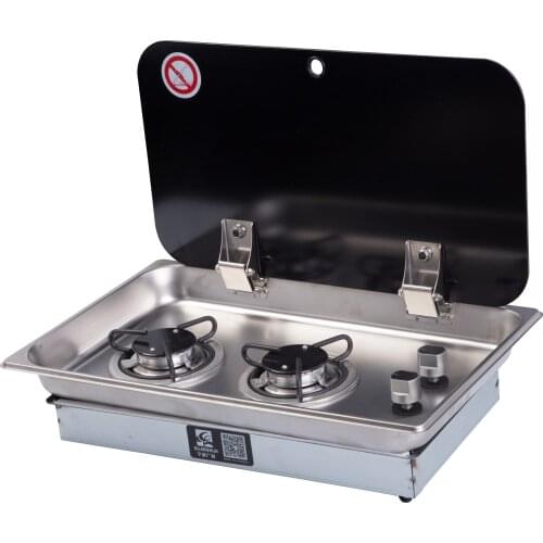Boat Caravan RV 2 Burner Gas Stove Hob With Tempered Glass Lid 530*325*(52+55) mm GR-902