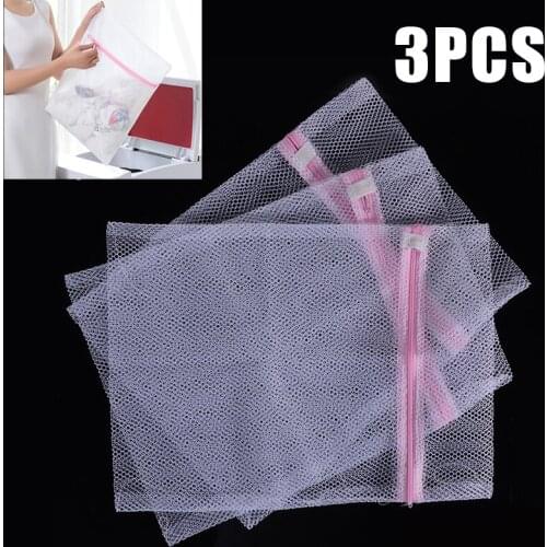 3pcs Washing Bag Zipped Wash Bags Laundry Mesh Net Bra Sock Underwear Washing Machine Fine Mesh Wash Bag