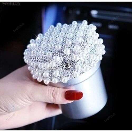 Car ashtray with diamond pearl LED lighting multi-function crystal car ashtray car supplies CD50 Q04