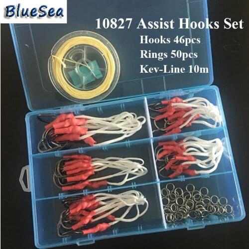BlueSea 96pcs 10827 Kevlar Fishing Line Assist Hooks Stainless Steel Jig Assist Fish Hooks Jigging Assist Bait Fishing Hook