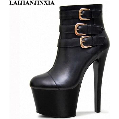 Hip hop Punk Gothic Ankle Boots Leather Strappy Buckle Platform Chunky Block Boot Motorcycle Biker Shoes 17CM