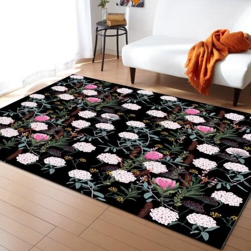 Black Hydrangea Pattern Carpets for Living Room Bedroom Area Rug Kids Room Play Mat 3D Printed Home Large Carpet
