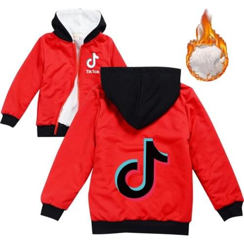 TIK TOK Winter Sweater Hoodies Kids Jacket with Zipper Wool Liner Boys Coat Thicken Hooded Fur Baby Girl Outwear