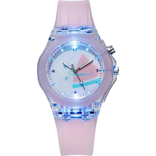 The Silicone Cartoon Children Watch Luminous with Lamp Primary School Students Kids Watches