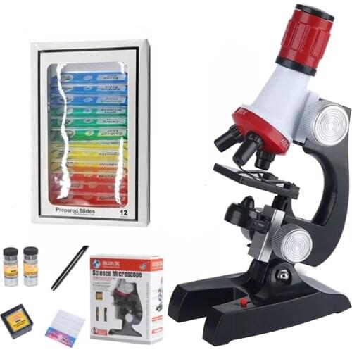 Children Babies Kids Early Educational Science Lab 1200X Microscope with 12pcs Microscope Slides Scientific Instruments Toy Set