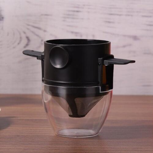 Home Kitchgen Foldable Hand-Pushed Coffee Filter-Free Stainless Steel Drip Coffee Funnel Coffee Dripper Double-Layer Filter Mesh