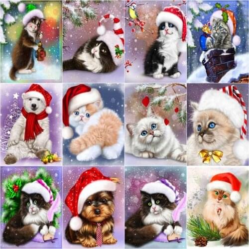 GATYZTORY Picture By Number Winter Cat Kits For Adults Handpainted DIY Paint By Number Christmas Animal On Canvas Home Decor