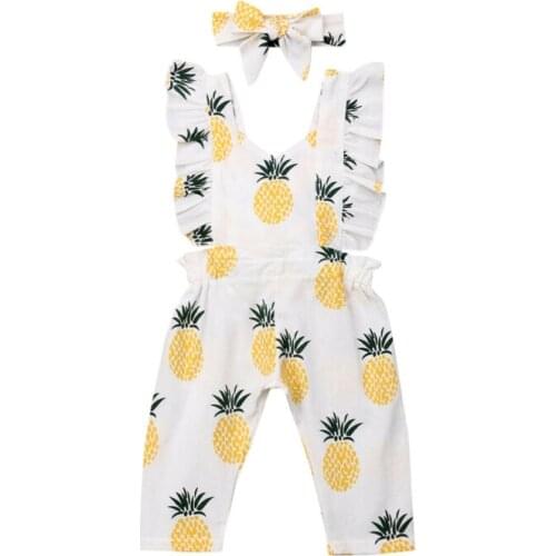 Pudcoco USPS Fast Shipping Newborn Baby Girl Pineapple Romper Sleeveless Clothes Ruffle Romper Jumpsuit Summer Outfit Set