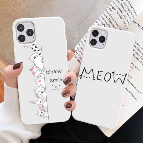 Creative white Cute cartoon cat Phone Case White Candy Color for iPhone 11 12 mini pro XS MAX 8 7 6 6S Plus X SE 2020 XR
