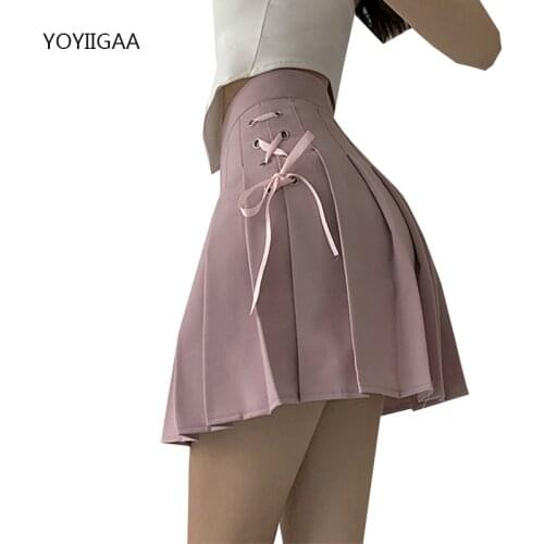 Bow Lace-Up Womens Skirts Without Shorts Woman Pleated Skirt High Waist A-Line Female Mini Skirts Summer Sweet Ladies Skirt