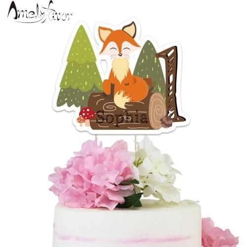Woodland Animals Theme Cake Topper Animal Fox Paper Cake Topper Party Decorations Supplies Baby Shower Kids Birthday Custom-made