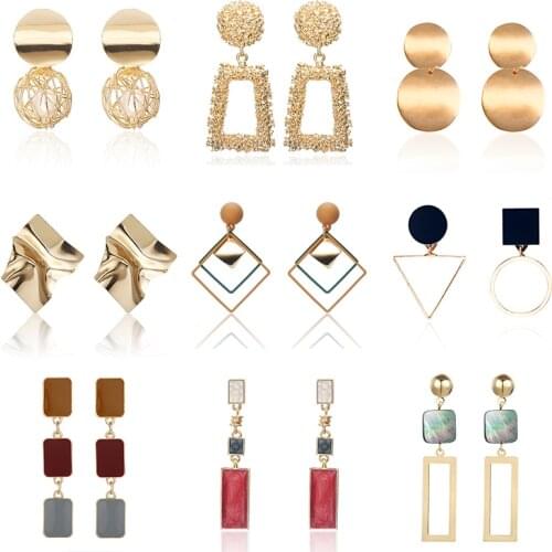 HOT 30 Style Korea Handmade Wooden Drop Earrings New Fashion Geometric Long Acrylic Metal Earrings Modern Jewelry