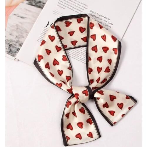 Small Silk Scarf Ladies Luxury Korean Decoration Print Long Double-layer Scarf Ribbon Soft Headband for Women Hijab Bandana