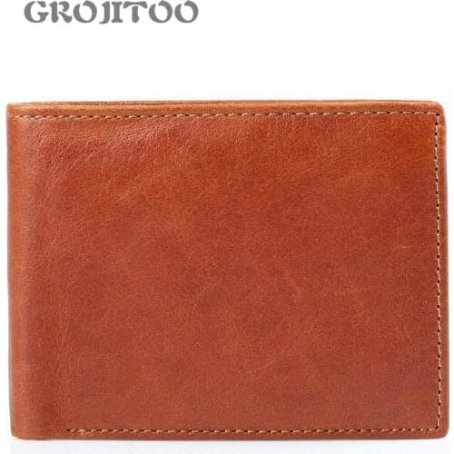 GROJITOO Top leather purse mens short leather wallet cowhide wallet mens short large capacity purse card holder bag