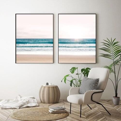 Nordic Style Beach Ocean Wave Wall Art Posters Seascape Canvas Painting Decorative Pictures for Living Room Home Decor
