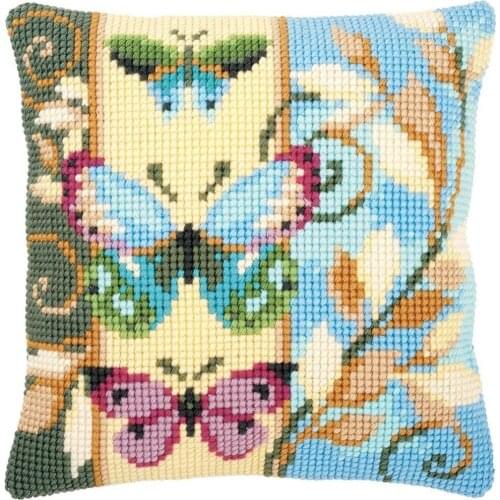 Cross Stitch Cushion Cover Deco Butterflies Needlepoint Kits Printed Canvas Chunky Yarn Cross-stitch Pillow Case Arts & Crafts