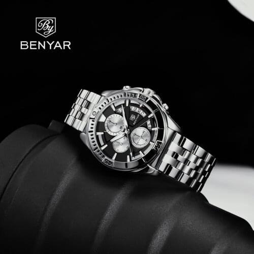 2021 Benyar New Fashion Simple Mens Quartz Watch Waterproof Calendar Hollow Design Night Light Pointer Watch Relogio Masculino
