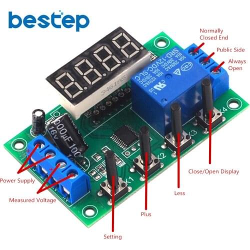 Voltage Detection Switch DC Undervoltage and Overvoltage Protection MCU Control Voltage Comparison Relay Module with Housing