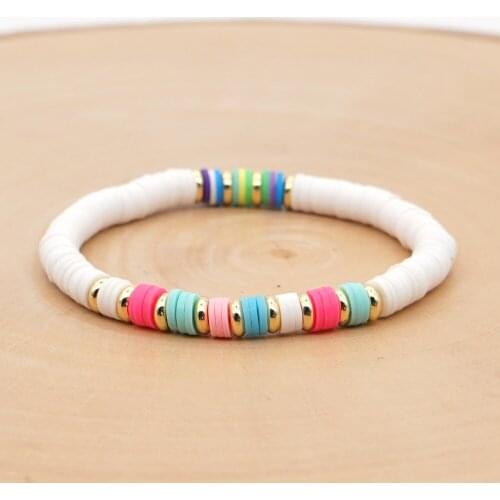 OSHUER Recyclable Polymer Clay Disc Beads Waxed String Bracelets Women Femme Boho Mixed Color Popular Wristband Jewelry