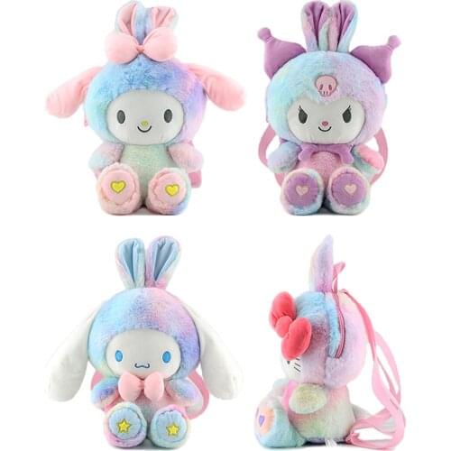Anime Sanrio Plush Backpack For Children Hello Kitty Kuromi Kawaii Girls Bag My Melody Cinnamoroll Cute Schoolbag Kids Gifts