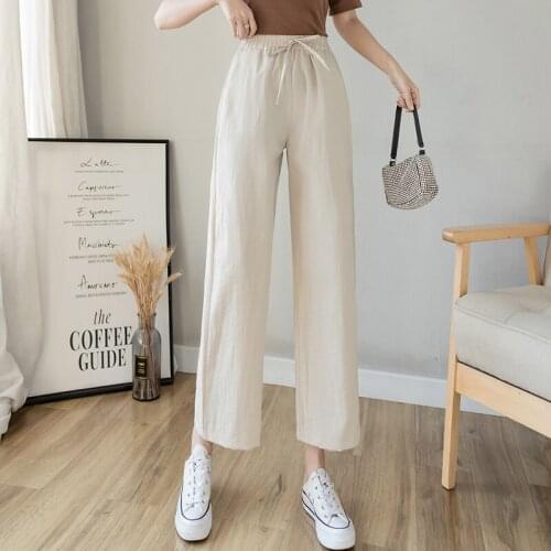 Casual Cotton Linen wide leg Beach pants bohemian loose pants female vintage high waist Solid color straight trousers women 2021