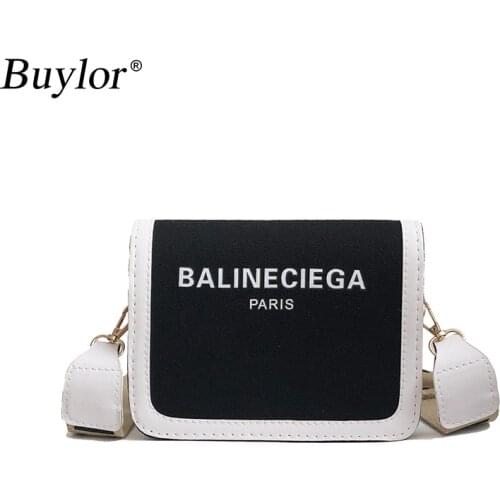 Buylor Simple Crossbody Bag for Women New Fashion Letter Wide Shoulder Strap Small Square Bag Single Shoulder Messenger Bag
