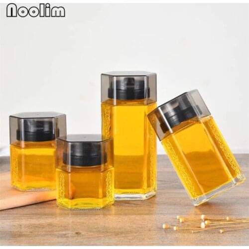 Transparent Glass Honey Bottle with Cover Thickened Six Sided Food Preservation Bottle Sealed Cans Spice Jar Seasoning Boxes