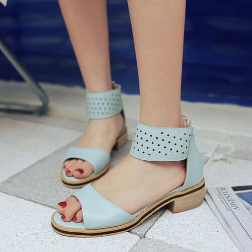 Big Size 11 12 13 14 15 16 high heels sandals women shoes woman summer ladies Medium heel zipper hollow shallow package heel