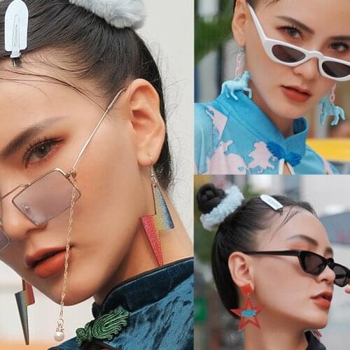 New Fashion Acrylic Star Chain Blue Horse Drop Earrings Statement Dangle Earrings For Women Girls Punk Hip Hop Party Jewelry