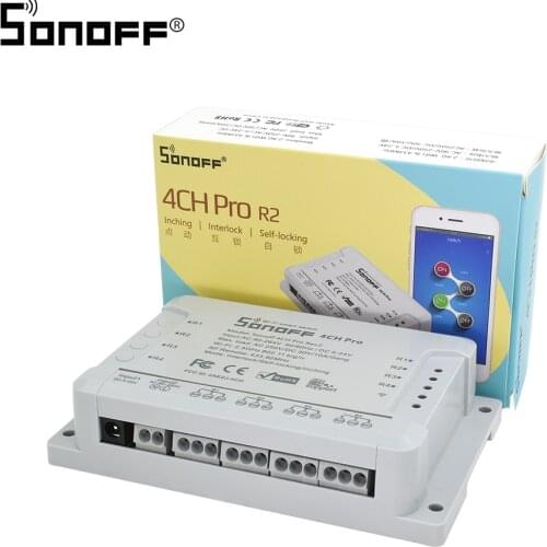 Sonoff 4CH Pro R2 10A /Gang 4 Channel Wifi Smart Switch 433 MHZ RF Remote Wifi Lights Switch Supports 4 Devices Works with Alexa