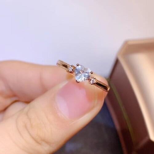 Light blue aquamarine ring for daily wear natural heart aquamarine silver ring 925 silver aquamarine jewelry