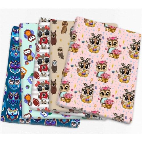 50*140cm Animal Owl Bird Polyester Fabric for Tissue Kids Home Textile Patchwork Cloth DIY Sewing Quilting Curtain,c15514