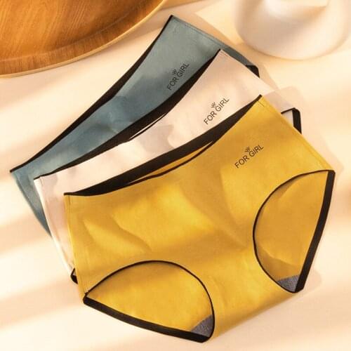 Wasteheart New Women Fashion Skin Yellow Orange Cotton Mid Waist Cotton Panties Underwear Lingerie Briefs Underpants M L