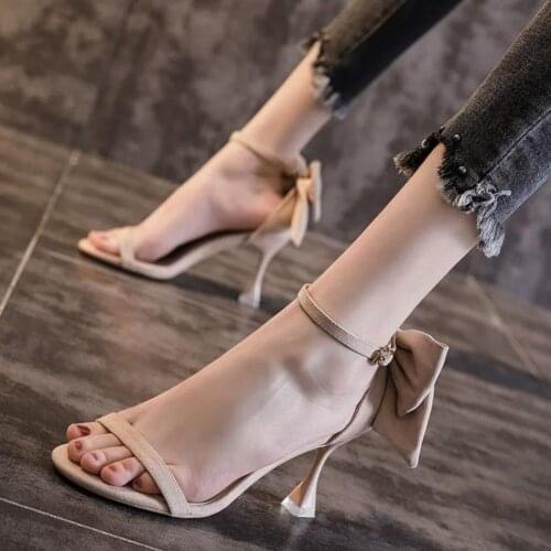 Explosion1Pair Bowknot Decor Women Sandal Open Toe Fashion High-heeled Charming And Elegant Summer Sandal for Party Hot Sale2021