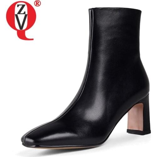 ZVQ Women winter New Style Leisure short boots Genuine Leather Pumps Heels Concise Comfortable Square Toe Solid color Mature