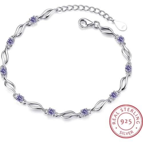 925 Sterling Silver Charms Bracelets For Women Crystal Zirconia Bracelet pulseira feminina Valentines Day present S-B101