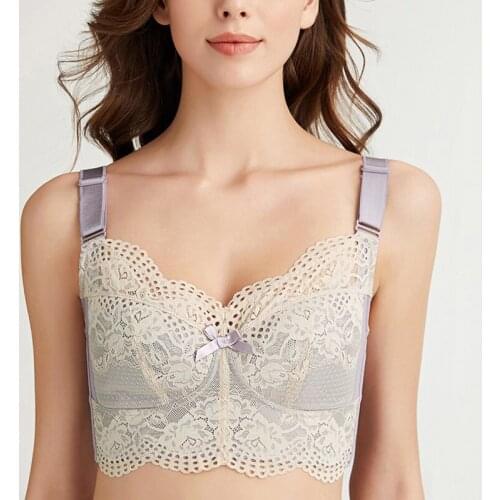 Womens Lace Push Up Bra Plus Size Full Coverage Non Padded Underwear Female Wireless Large Brassiere Lingerie 34 36 38 B C D E F