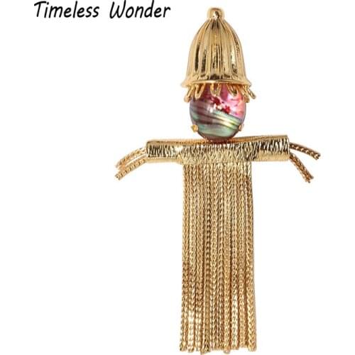 Timeless Wonder Fancy Crystal Scarecrow Tassel Brooch Pin Women Jewelry Gown Gift Designer Accessories Rare Boho Gorgeous 5756