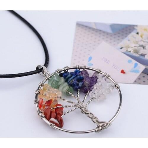 1 Pc 7 Chakra Tree Of Life Pendant Necklace Copper Crystal Natural Stone Necklace Women Christmas Gift