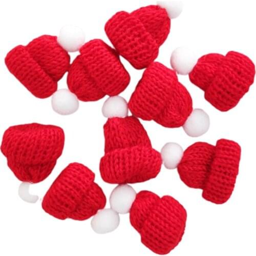 10PCS Knitted Small Christmas Hat Santa Claus Cap Cute Christmas Hats Headdress Party Favors DIY Handmade Accessories Red A50