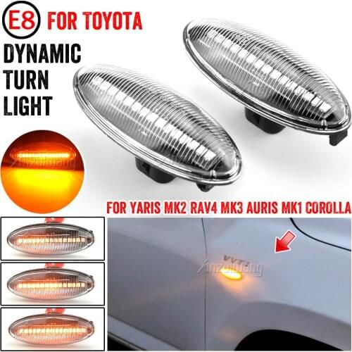 2pcs For Toyota Yaris COROLLA Auris Mk1 E15 RAV4 Mk3 LED Dynamic Turn Signal Light Flowing Water Side Marker Indicator