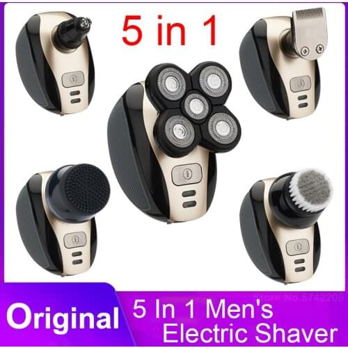5 In 1 4D Mens Rechargeable Bald Head Electric Shaver 5 Floating Heads Beard Nose Ear Hair Trimmer Razor Wet-Dry Dual Use
