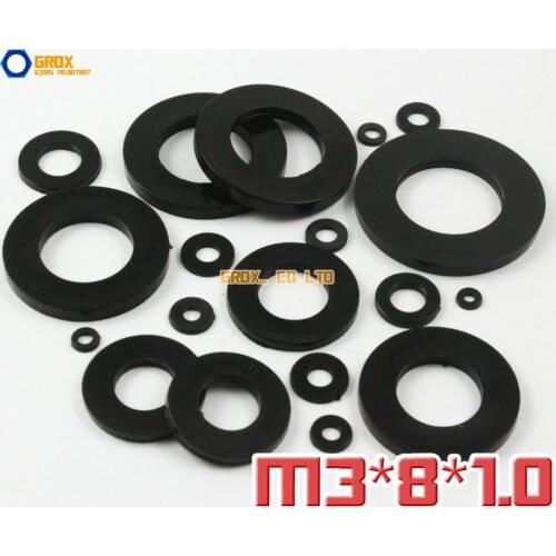 500 Pieces M3 x 8 x 1.0mm Black Nylon Flat Washer Insulation Washer