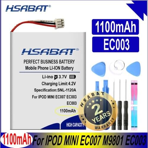 HSABAT Top Capacity 1100mAh Battery for IPOD MINI EC003 EC007 M9801 M9802 M9806 W065 M9807 A1051 M9805 4GB MP3/4 1st 2nd Gen